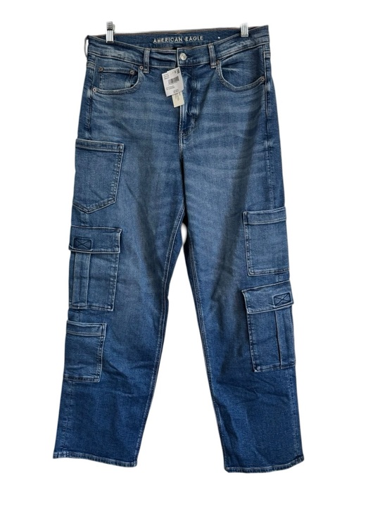 American Eagle Outfitters Denim - American Eagle Super High Rise Baggy Straight Leg Cargo Jeans Stretch Sz 12 NEW